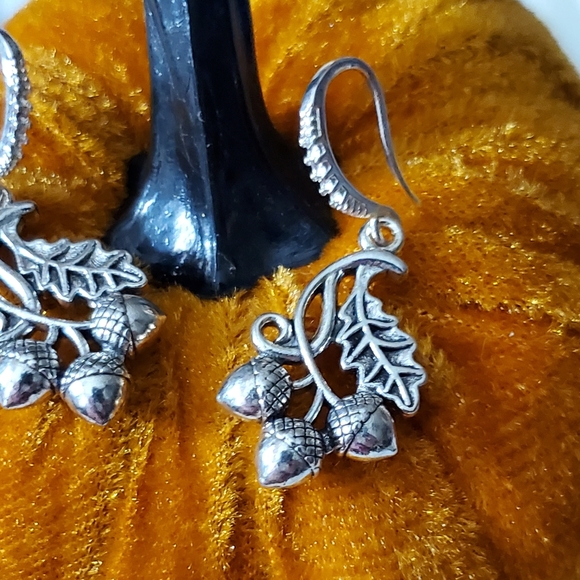 Acorn leaf simulation diamond earrings handmade sterling silver plated sparkly - Picture 2 of 9